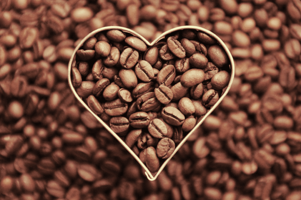 Coffee beans in a heart container