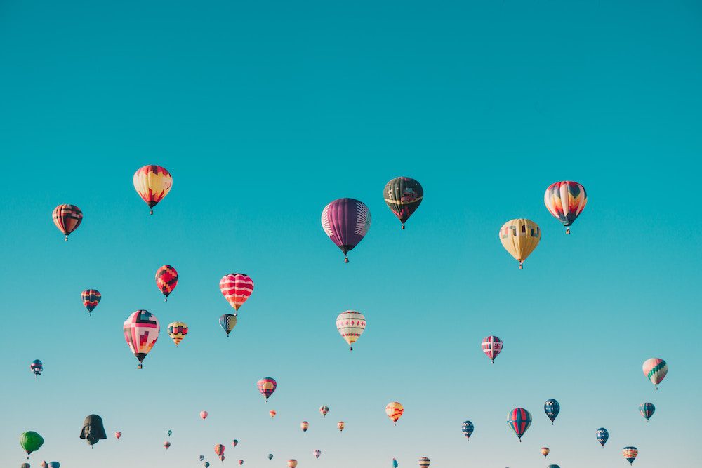hot air balloons in the blue sky