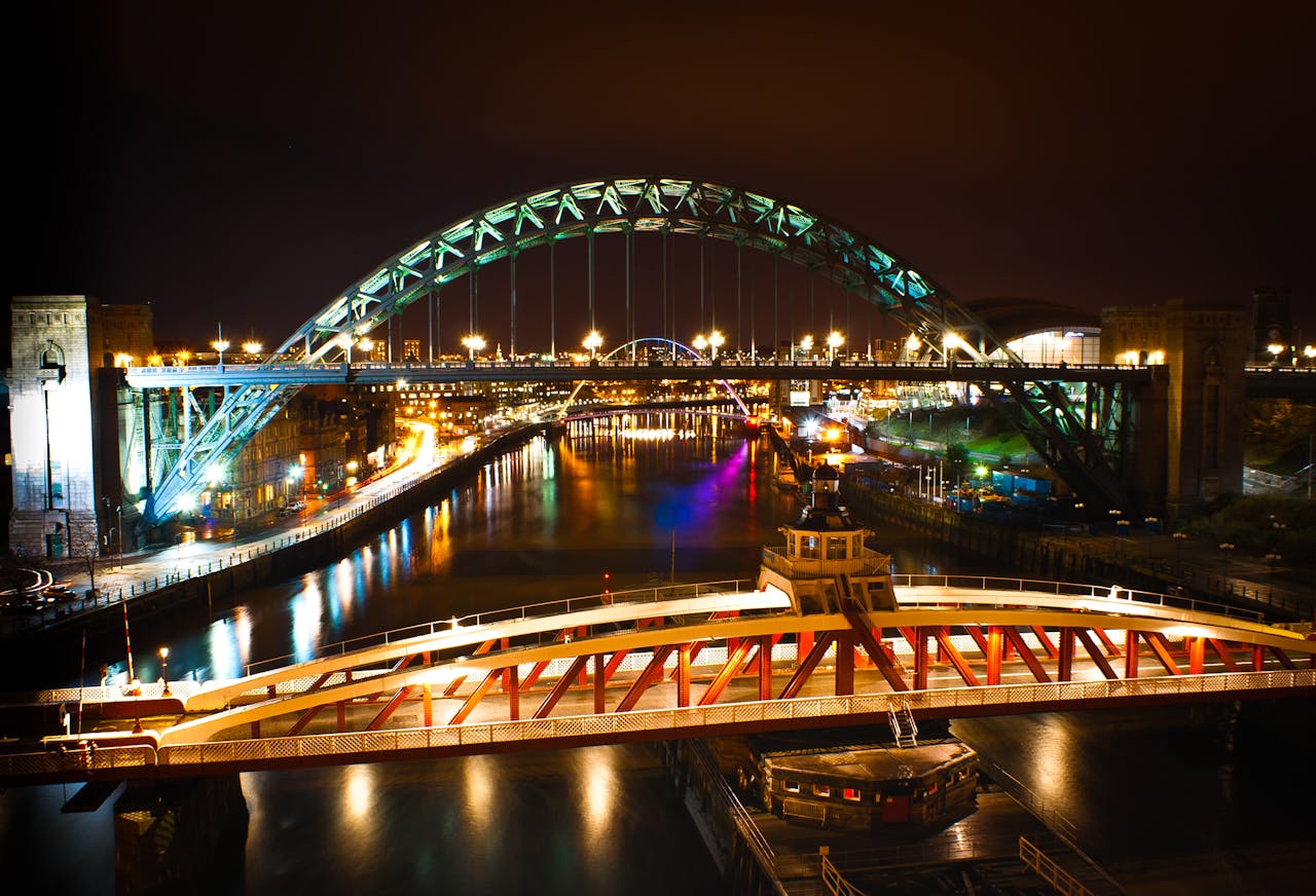 Bridges in Newcastle at night