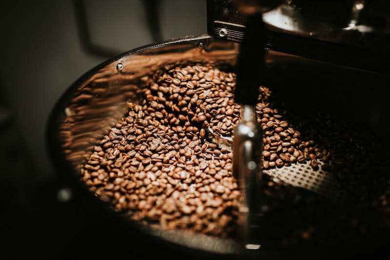 Coffee beans in a machine